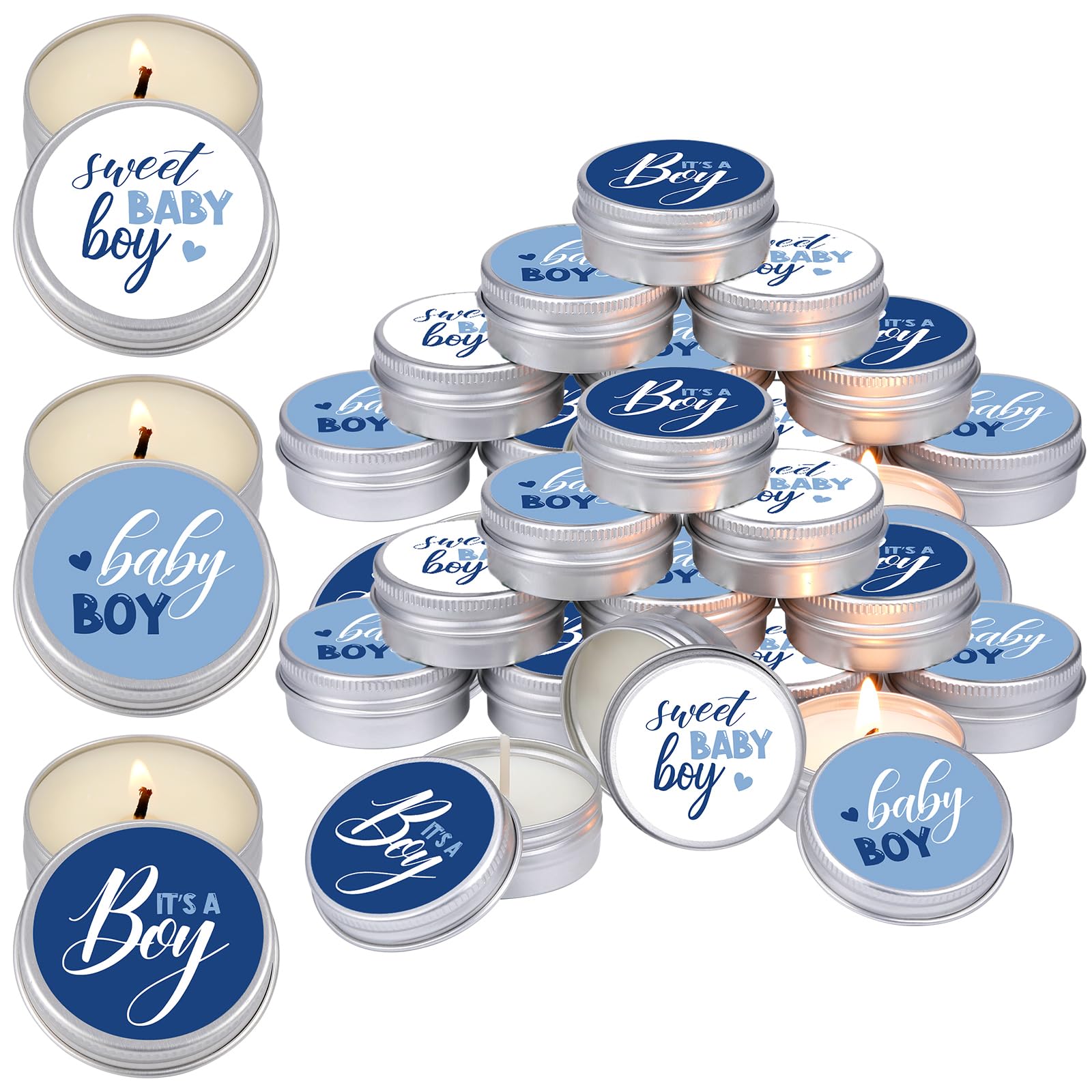 Landhoow 24 Pcs Baby Shower Candles Favors Lavender Scented Gender Reveal Candles Gifts Rustic Tea Light Candle Aromatherapy Candle for Home (Blue Style)