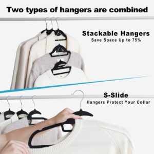 NEATSENSE Black Velvet Hangers 50Pack Suit Hangers S Slide Clothes Hangers Stackable Necktie Bar Hangers Set, Space Saving Standard Size Non-Slip Heavy Duty Coat Hanger 360 Degree Rotate