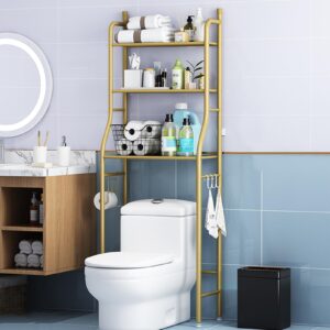 3-tier over the toilet storage rack,multifunctional bathroom organizer over toilet shelf, free standing metal toilet rack storage shelves, space saver bathroom stand with toilet paper holder and hoo