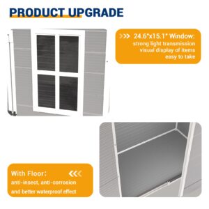 UDPATIO Outdoor Storage Shed 5x3 FT, Resin Garden Shed for Bike, Garbage Can, Tool, Plastic Outside Sheds & Outdoor Storage Storage Box with Lockable Door for Backyard, Patio, Lawn, Grey & White