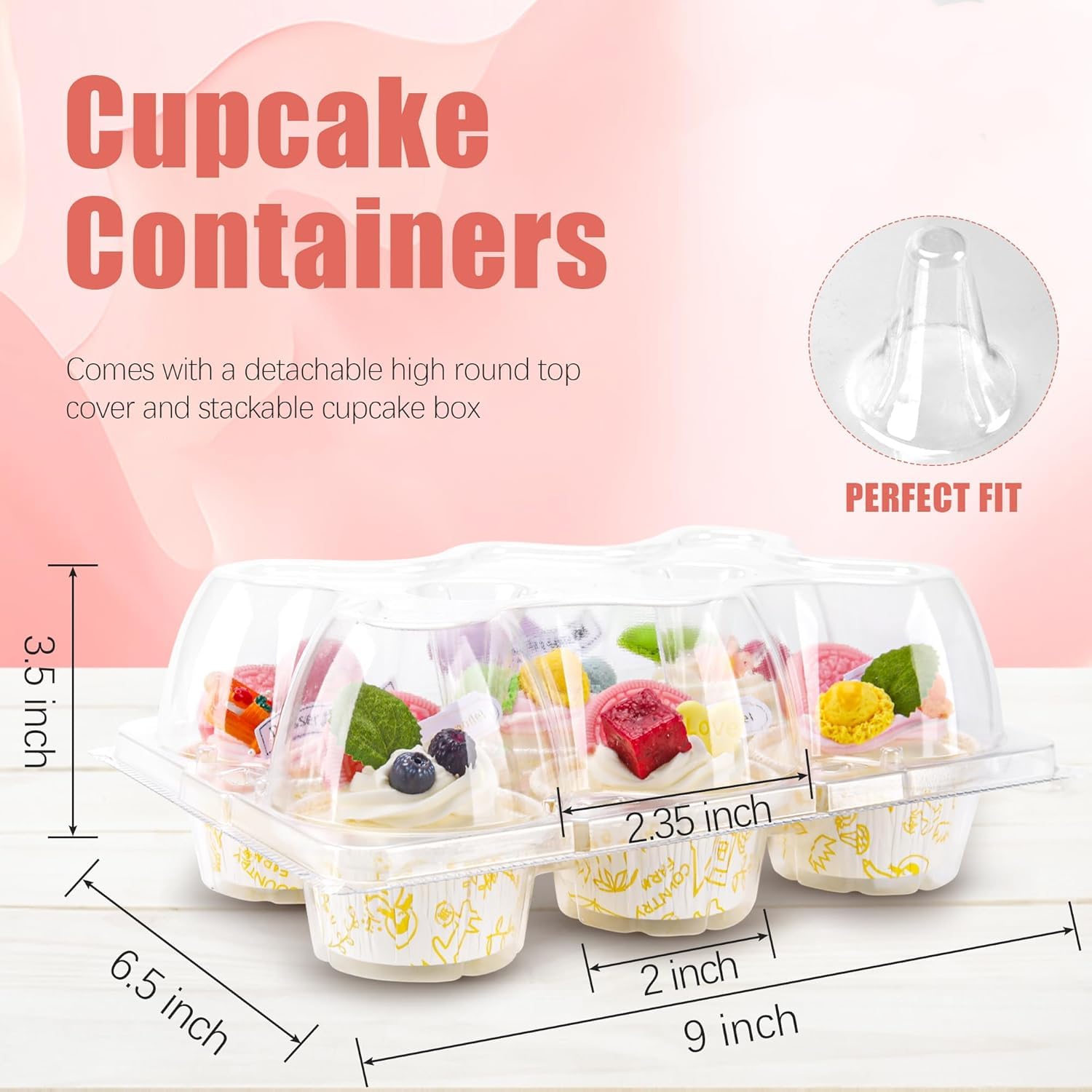 NPLUX 6 Count Cupcake Containers 30 Pack Cupcake Holders Clear Plastic Stackable Cupcake Boxes with Detachable Tall Dome Lids for 180 Cupcakes, BPA Free, Standard Size