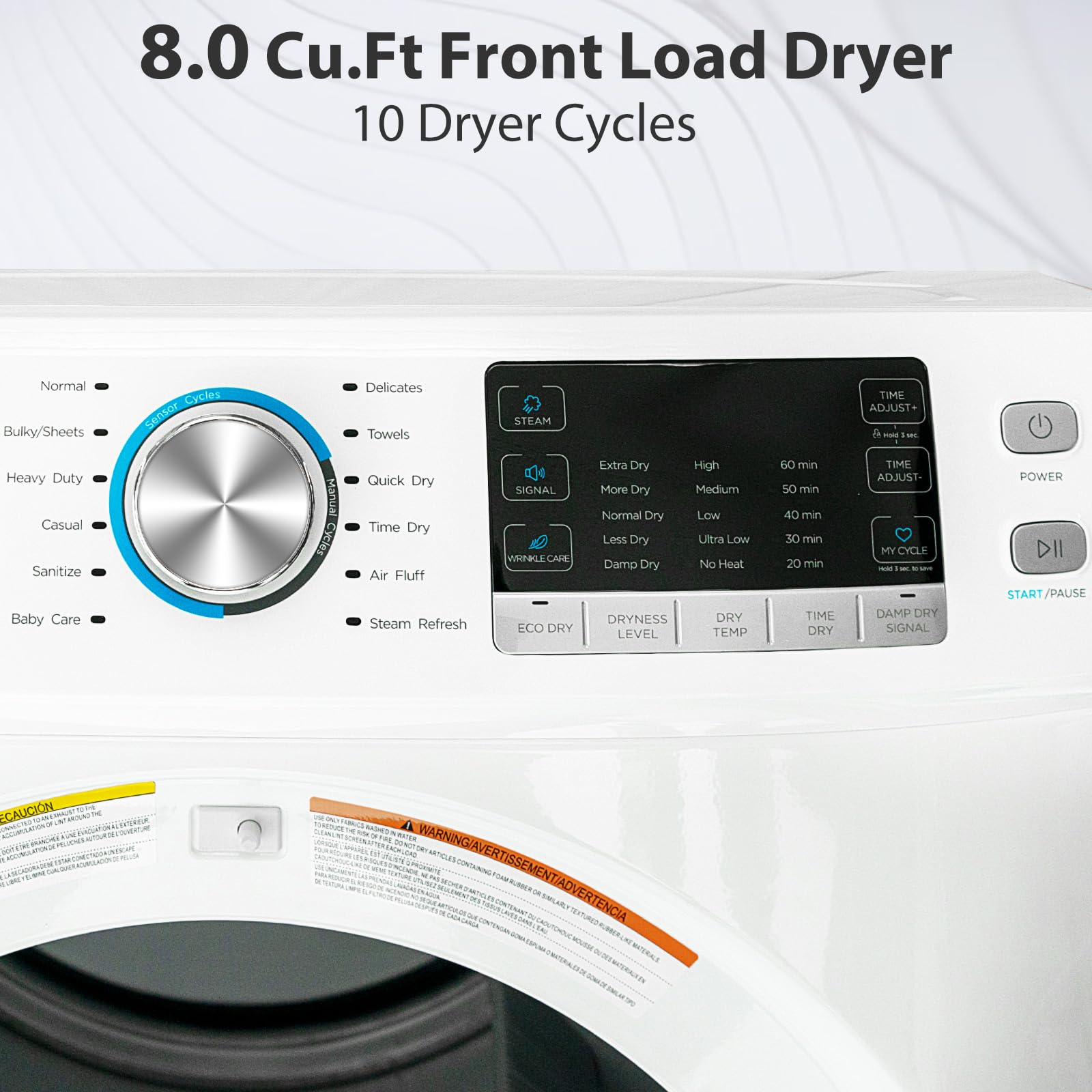 Smad 27'' Front Load Gas Dryer 8.0 Cu.Ft. with Steam & Wrinkle Care, Vented Dryer, White