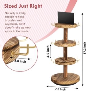 Pinzoveco Bracelet Holder, 3 Tier Wooden Rotating Bracelet Display Stand, Tree Stand Vendor Booth Display with Adversitsing Board, 36 Hooks for Bracelet, KeyChain Display Stands for Selling, Brown (Patent Pending)