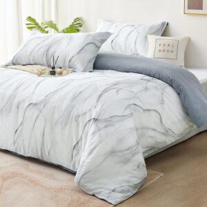 SAPHREAS Marble Printed Duvet Cover Set 3pcs King Size 100% Cotton Bedding Comforter Cover Set 1 Duvet Cover 2 Pillow Shams with Zipper