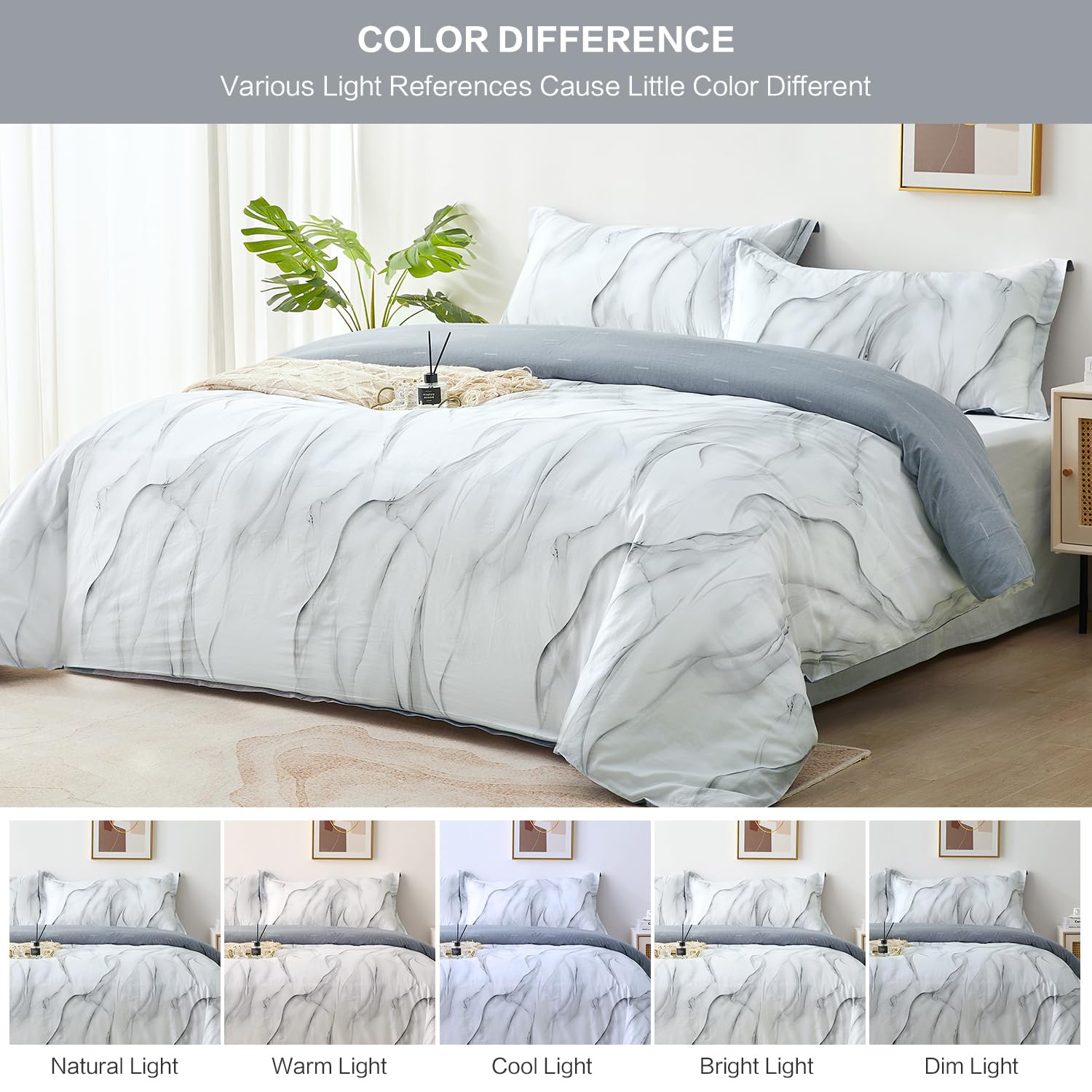 SAPHREAS Marble Printed Duvet Cover Set 3pcs King Size 100% Cotton Bedding Comforter Cover Set 1 Duvet Cover 2 Pillow Shams with Zipper