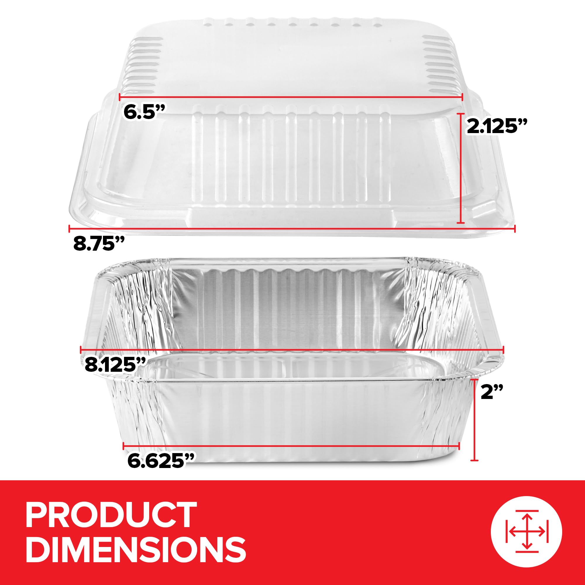 Stock Your Home (50 Pack 8x8 Disposable Baking Pans with Lids, Heavy Duty Square Aluminum Cake Pan with Lid, Foil Trays with Clear Plastic Cover, Food Take Out Container for Baked Goods