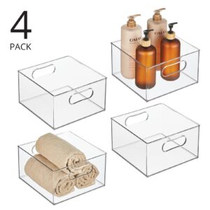 mDesign Deep Plastic Stackable Storage Organizer Container Bin, Bath & Shower Organization for Cabinet, Cupboard, Shelves, Counter, or Closet - Holds Shampoo, Vitamins, Ligne Collection, 4 Pack, Clear