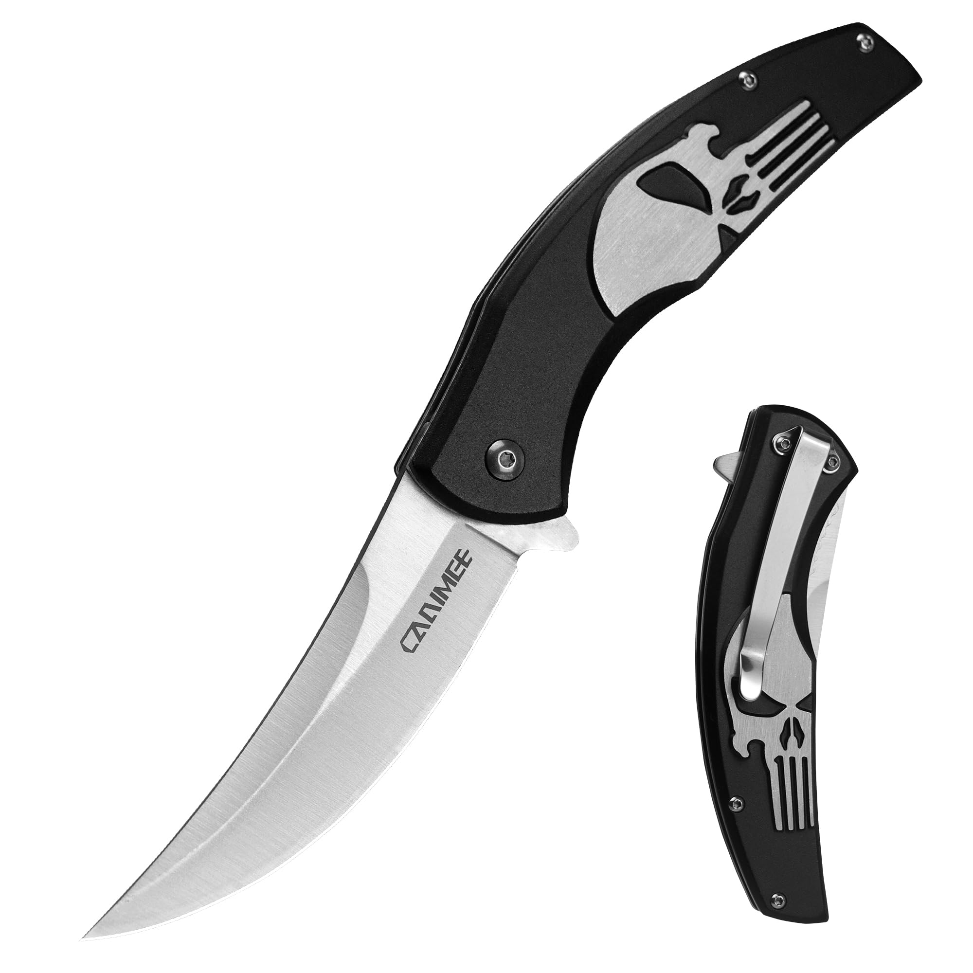 Pocket Knife 3.74", 440C High Carbon Stainless Steel Blade, Stainless Steel Handle, with Deep Carry Pocket Clip, Outdoor EDC Knife for Camping, Hiking, Fishing, Black Coated