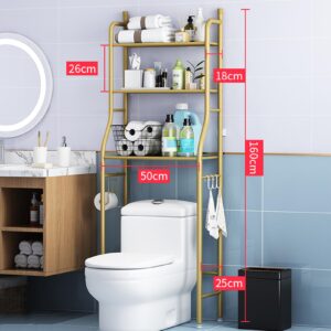 3-Tier Over The Toilet Storage Rack,Multifunctional Bathroom Organizer Over Toilet Shelf, Free Standing Metal Toilet Rack Storage Shelves, Space Saver Bathroom Stand with Toilet Paper Holder and Hoo