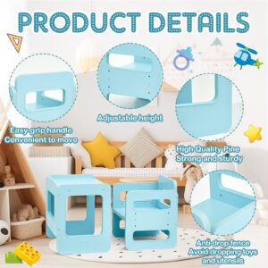 Beeveer Montessori Weaning Table and Chair Set Kids Toddler Wooden Table and Chair Set Adjustable Height Weaning Table with Fence for 8 Mouth-4 Years Old Activity Reading Play Toys Gift(Blue)