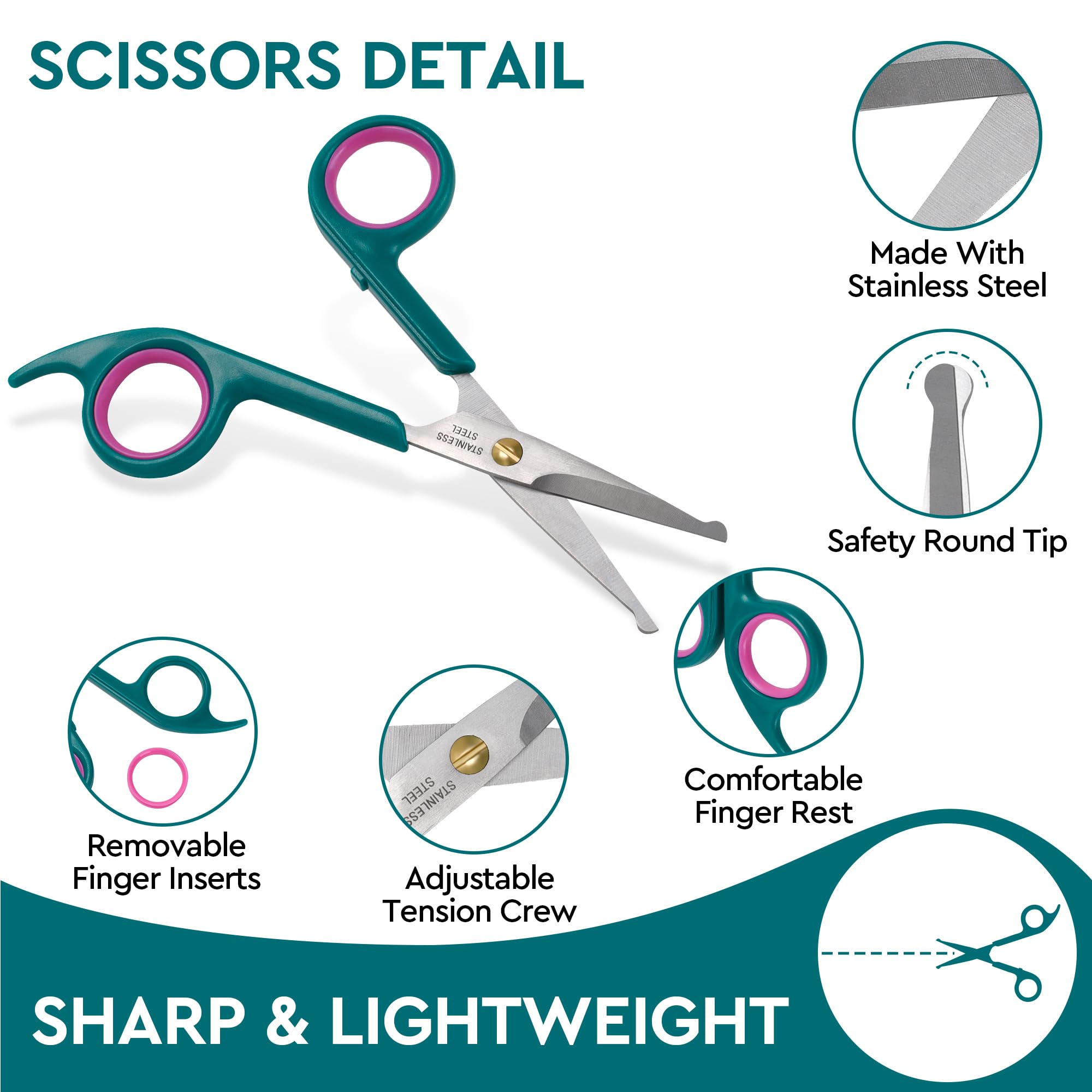 Professional Dog and Cat Grooming Scissors, Pet Grooming Shears, Sharp Stainless Steel Blade With Round Tips - Safety Fur Trimming for Dogs, Cats (Set of 2)