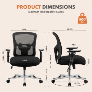 Sweetcrispy Big and Tall Office Desk Chair with Lumbar Support, 500lbs Heavy Duty Mesh Ergonomic Computer Chair with Arm and Wide Comfy Seat, Wheels for Adult