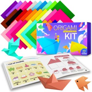 praisebank origami paper, 220pcs 17 colors 6x6 inch, double sided color, origami paper kit with guide instruction, origami paper kit for crafts, origami kit.