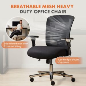 Sweetcrispy Big and Tall Office Desk Chair with Lumbar Support, 500lbs Heavy Duty Mesh Ergonomic Computer Chair with Arm and Wide Comfy Seat, Wheels for Adult