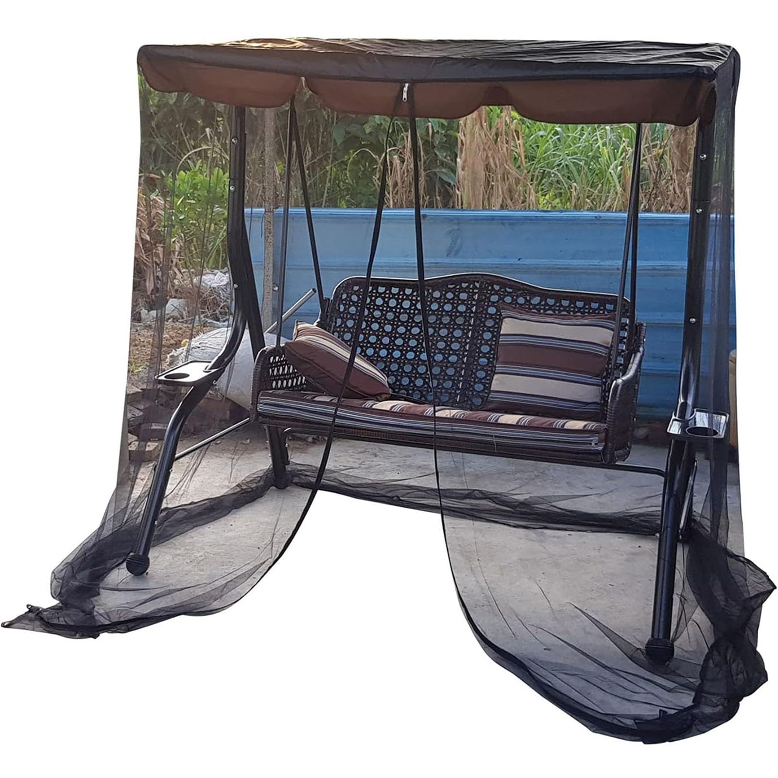 Patio Swing Mosquito Netting, Mosquito Mesh Screen, Outdoor Rectangle with Zipper Opening and roof Waterproof Tent(3 Seater 125x185x205cm)