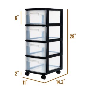 Bienvoun 4 Drawer Storage Cart Home Office Clear Plastic Drawer Storage with Wheels for Clothes Crafts Art Supplies