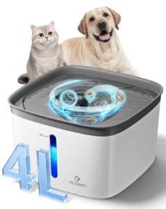 cat water fountain, 135oz/4l ultra quiet dog water bowl dispenser, instant clean vortex design, pet water fountain with filter, cats dogs pets fountain for drinking automatic with led light (gray)