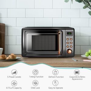 Countertop Retro Microwave Oven, SIMOE 0.7 Cu Ft Small Microwave with Defrost, 5 Micro Power, 8 Auto-cooking Set & Child Lock, Compact Microwave w/10 Inch Turntable, 60-min Timer, LED Display, 700W