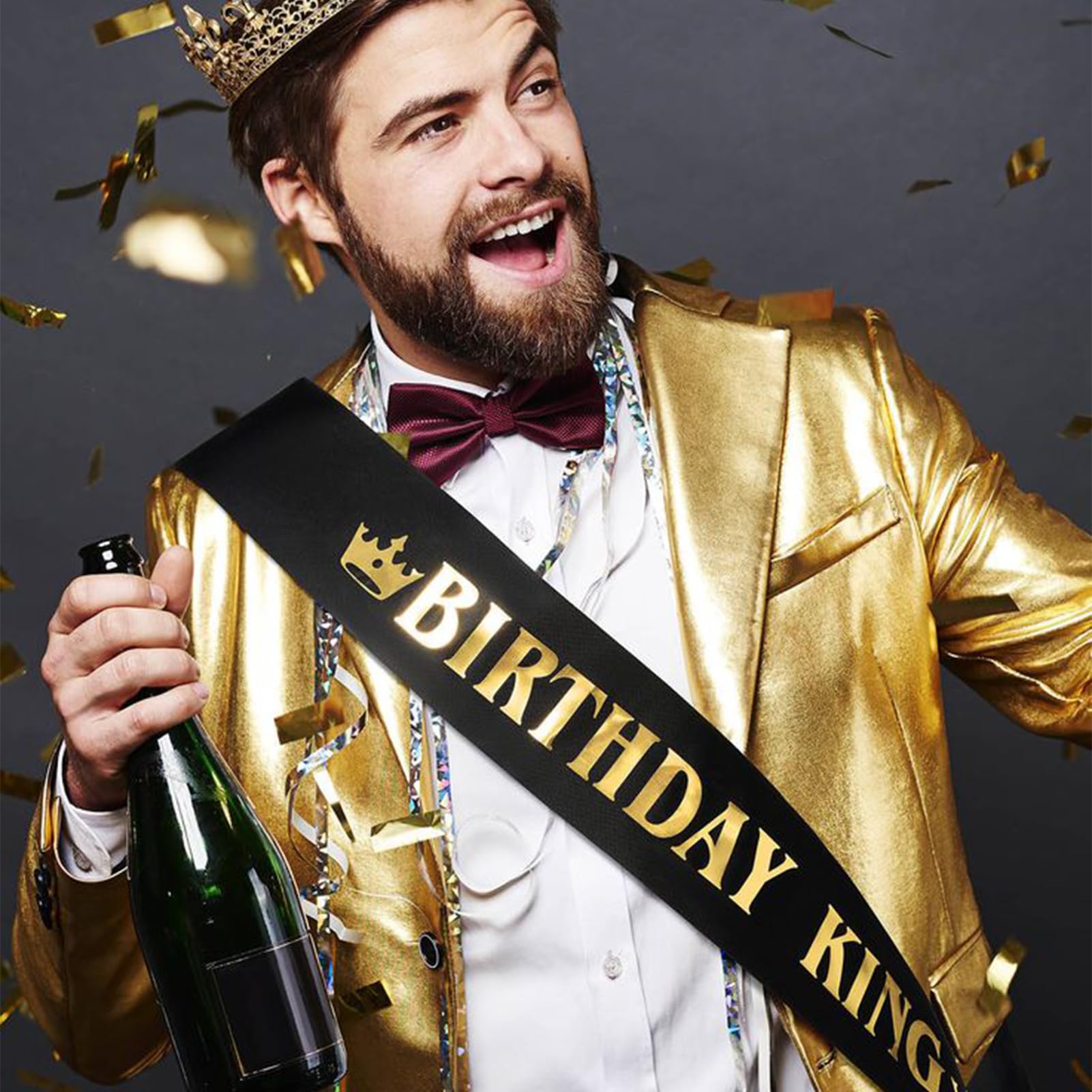 Luwigs Birthday King Sash for Men or Boy Birthday Party Decoration Supplies Gold Foil Letter and Black Satin Sash Birthday Party Favors (Black)