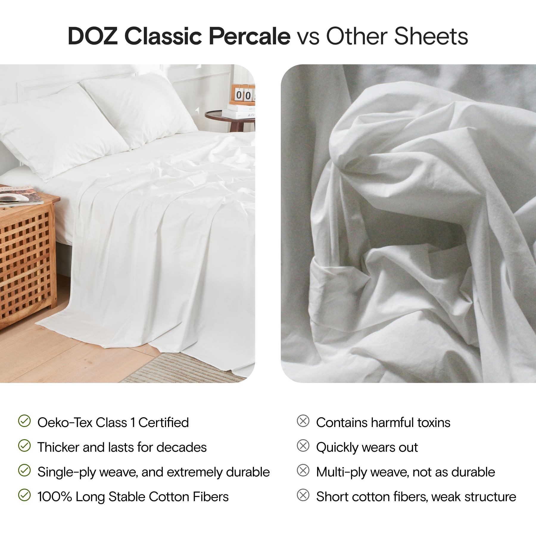 DOZ 100% Long Staple Cotton Duvet Cover Sets, Classic Crisp Percale Weave, Breathable, Matte Finish, Hotel Comfort, 106"x90", 8 Loops, 3pc – 2 Pillowcases 1 Duvet Cover (Dove, King/Cal King)