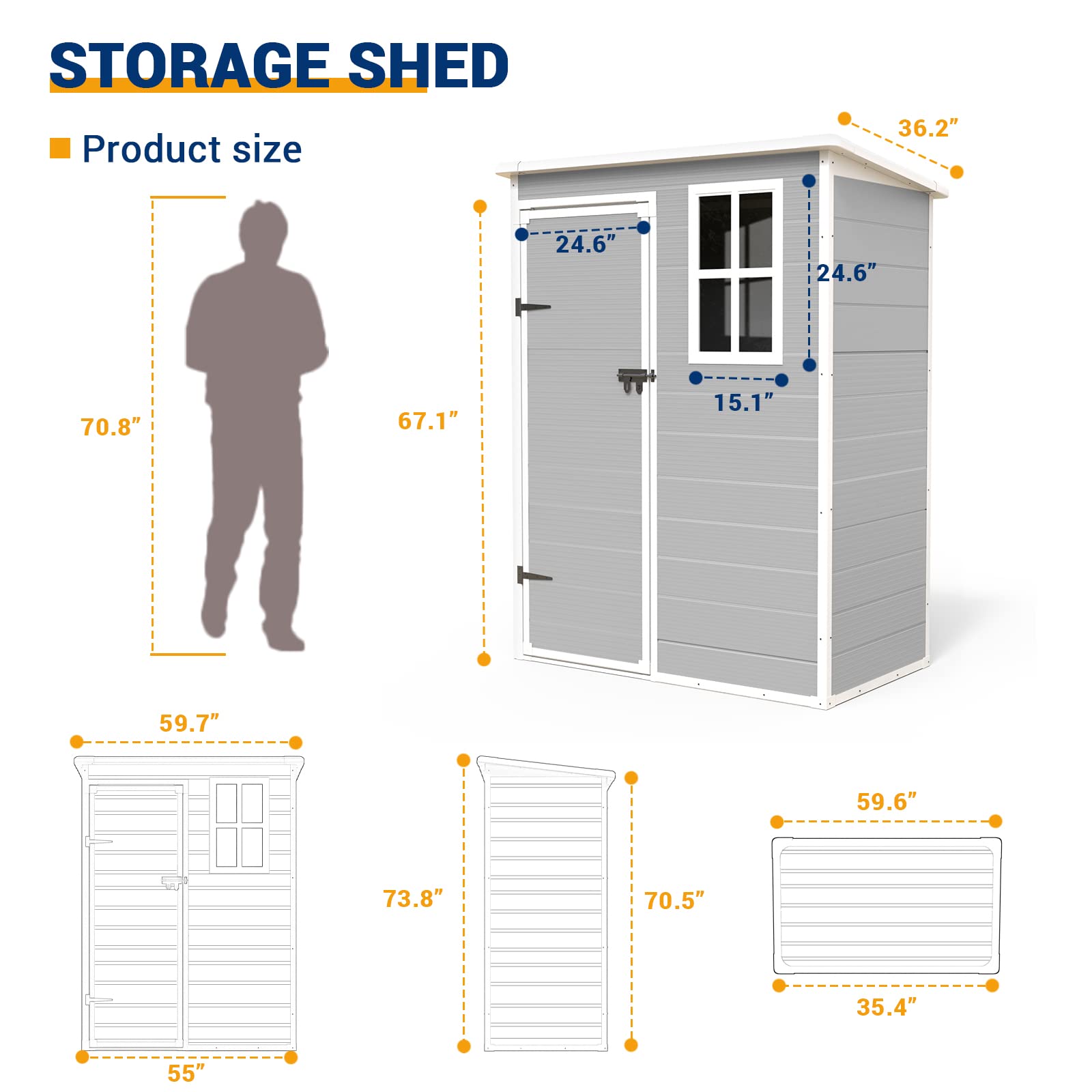 UDPATIO Outdoor Storage Shed 5x3 FT, Resin Garden Shed for Bike, Garbage Can, Tool, Plastic Outside Sheds & Outdoor Storage Storage Box with Lockable Door for Backyard, Patio, Lawn, Grey & White