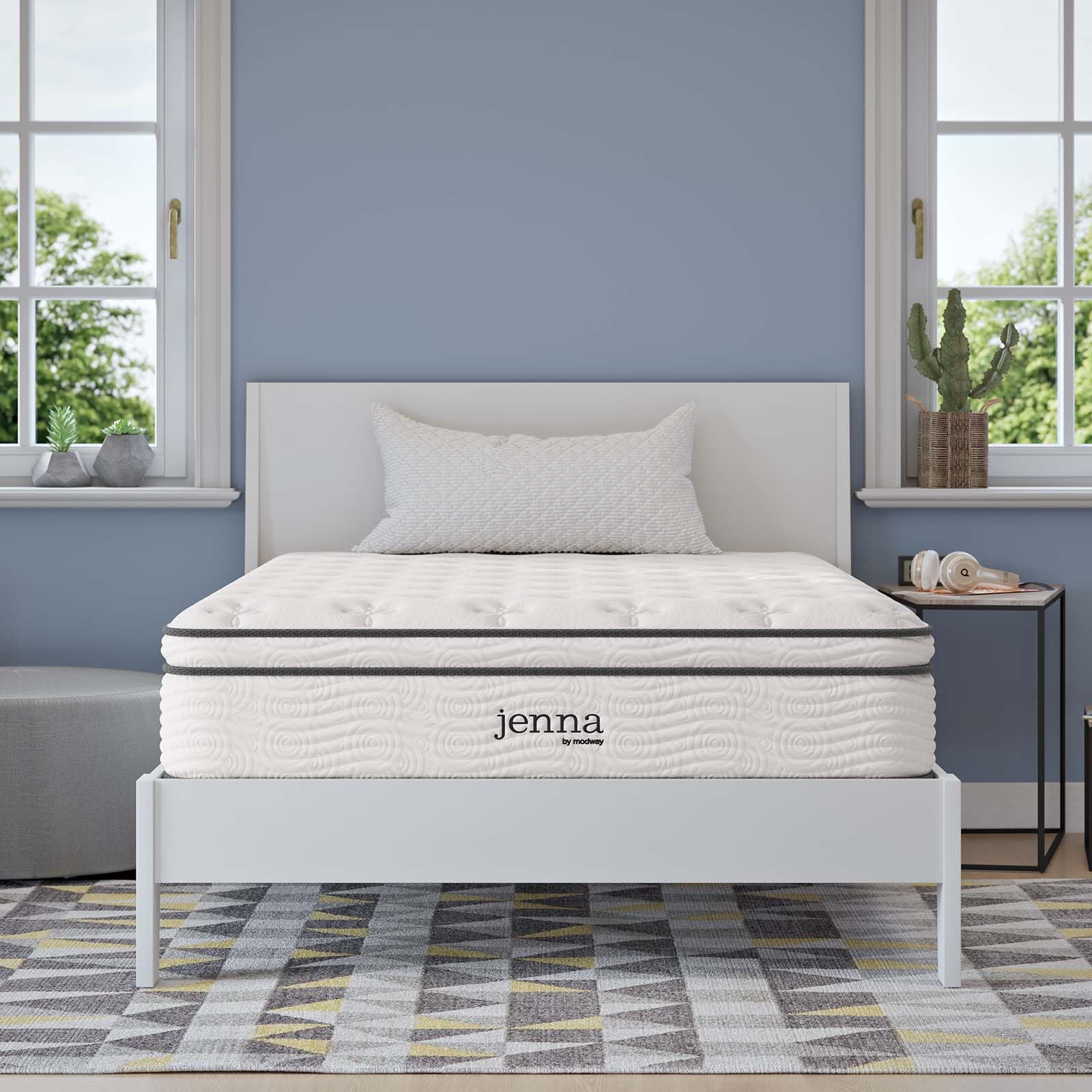 Modway MOD-7088-WHI Jenna 12" Innerspring Pillow Top Full Mattress, White