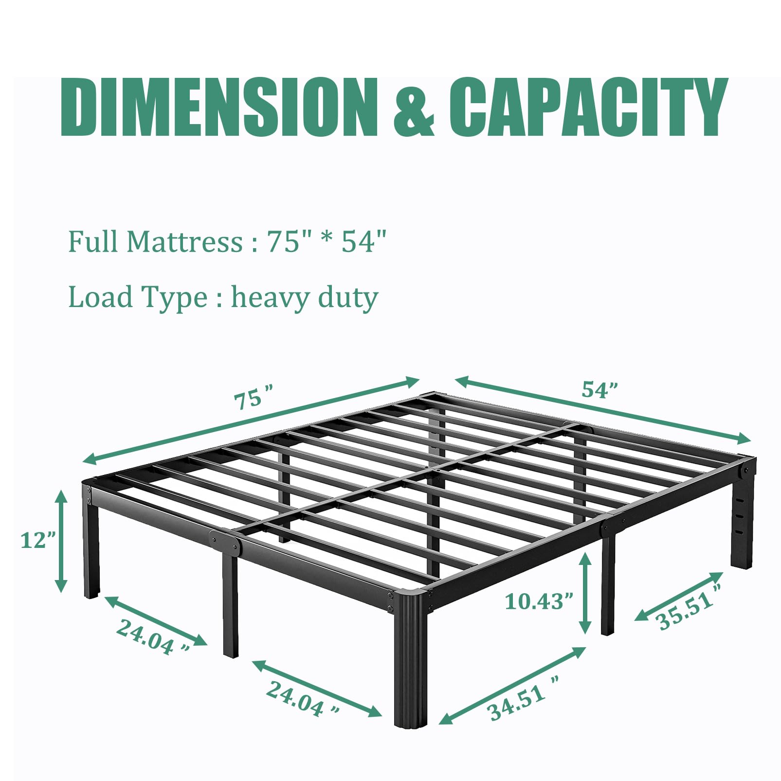 LAKKURI 12 Inch High Full Size Bed Frame No Box Spring Needed, Platform Metal Bed Frame Full Size, Noise Free, Easy Assembly, Heavy Duty, Black