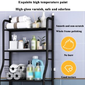 3-Tier Over The Toilet Storage Rack,Multifunctional Bathroom Organizer Over Toilet Shelf, Free Standing Metal Toilet Rack Storage Shelves, Space Saver Bathroom Stand with Toilet Paper Holder and Hoo