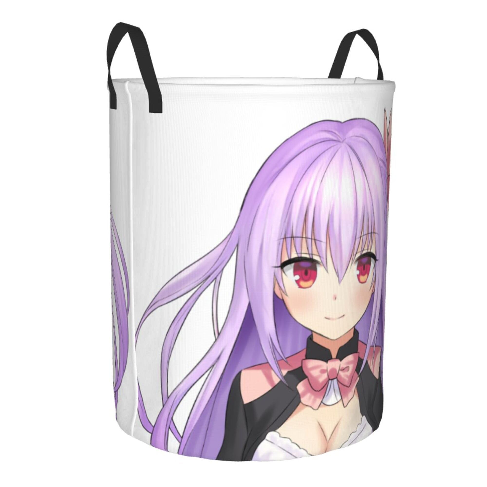 aHaBiKas Collapsible Laundry Basket Organizer, Moe Anime Character Girl Dirty Clothes Storage Basket with Handle for Bathroom Bedroom Living Room Medium Size