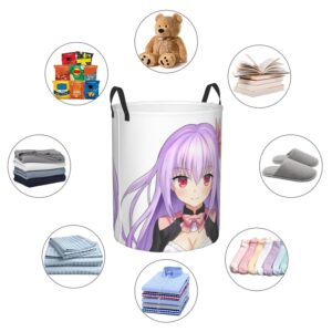 aHaBiKas Collapsible Laundry Basket Organizer, Moe Anime Character Girl Dirty Clothes Storage Basket with Handle for Bathroom Bedroom Living Room Medium Size