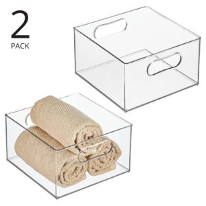 mDesign Deep Plastic Stackable Storage Organizer Container Bin, Bath & Shower Organization for Cabinet, Cupboard, Shelves, Counter, or Closet - Holds Shampoo, Vitamins, Ligne Collection, 2 Pack, Clear