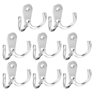 uxcell wall hooks, 8pcs - zinc alloy double prong retro hook, hooks for hanging towel coat backpack clothes scarf keys hat cup (chrome)