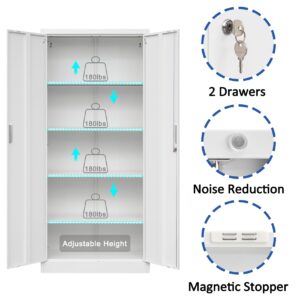 BESFUR Metal Storage Cabinet, 72" - White Garage Metal Cabinet, Adjustable Shelves and Locking Doors for Office, School, Garage