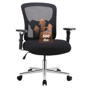 sweetcrispy big and tall office desk chair with lumbar support, 500lbs heavy duty mesh ergonomic computer chair with arm and wide comfy seat, wheels for adult