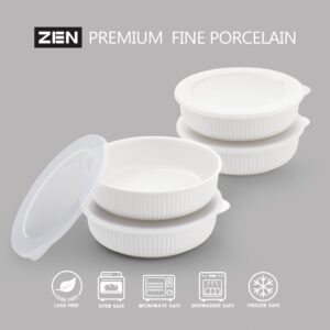 ZEN Porcelain Serve and Store Airtight Container 9oz Freeze Bowls Set of 4