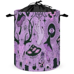 large laundry basket witch witchcraft goth skull mushroom laundry hamper with drawstring, collapsible waterproof laundry bag for dirty clothes, toys, bedroom, bathroom