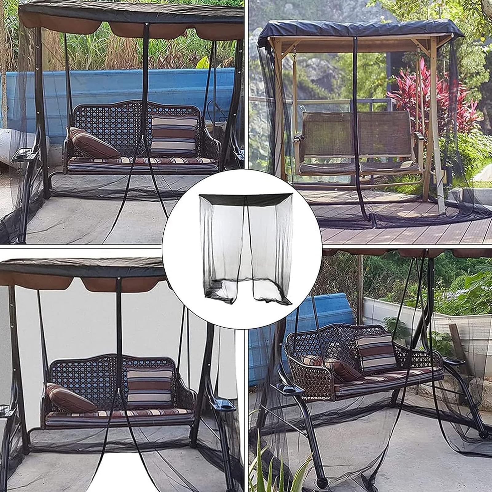 Patio Swing Mosquito Netting, Mosquito Mesh Screen, Outdoor Rectangle with Zipper Opening and roof Waterproof Tent(3 Seater 125x185x205cm)