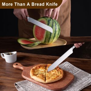 Eisinly Bread Knife, 2 Piece 13 Inches Serrated Bread Knives, Professional Design One-piece Stainless Steel Bread Slicing Knife for Baker, Baking Lover Efficiently Cutting Homemade Bread, Silver