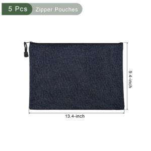 YOKIVE 5 Pack Canvas Zipper Pouch, A4 Crafts DIY Blank Makeup Bags | Pencil Case Travel Organizers Pocket, Great for Office(Navy Blue, 13.4 x 9.4)