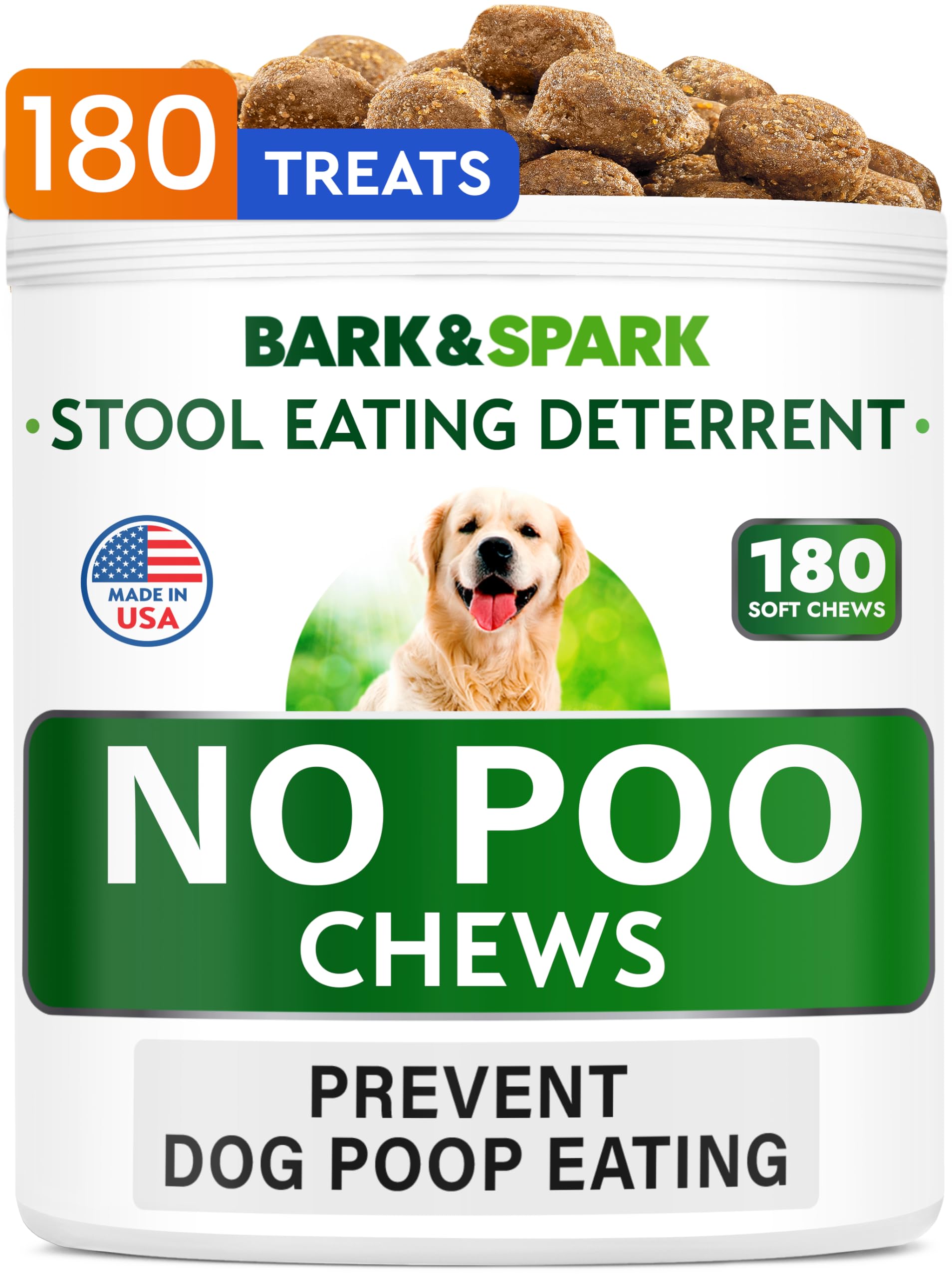 NO Poo Treats - Prevent Dog Poop Eating - Coprophagia Treatment - Stool Eating Deterrent - Probiotics & Enzymes - Digestive Health + Breath Aid - Made in USA - 180 Chews