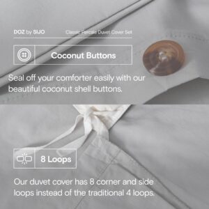 DOZ 100% Long Staple Cotton Duvet Cover Sets, Classic Crisp Percale Weave, Breathable, Matte Finish, Hotel Comfort, 106"x90", 8 Loops, 3pc – 2 Pillowcases 1 Duvet Cover (Dove, King/Cal King)