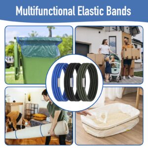 Large Rubber Bands Set of 3, Fits 55, 65, 96 Gallon Trash Cans, Trash Can Rubber Bands for Large Trash Bags, Durable Kitchen Garbage Bag Straps, Heavy Duty Elastic Bands in Black, Blue and Olive Green