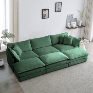 GNIXUU 111.5" Green Cloud Sofa Couch, Modern Comfy Chenille 3 Seat Sofa Couch with Pillows & Armrest for Living Room, Bedroom, Deep Seat Sofa