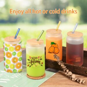 Sublimation Glass Blanks With Bamboo Lid, 16OZ Frosted Sublimation Beer Can Glass with Glass Straws Present Box Mason Jar Cups (8 PACK, Frosted)