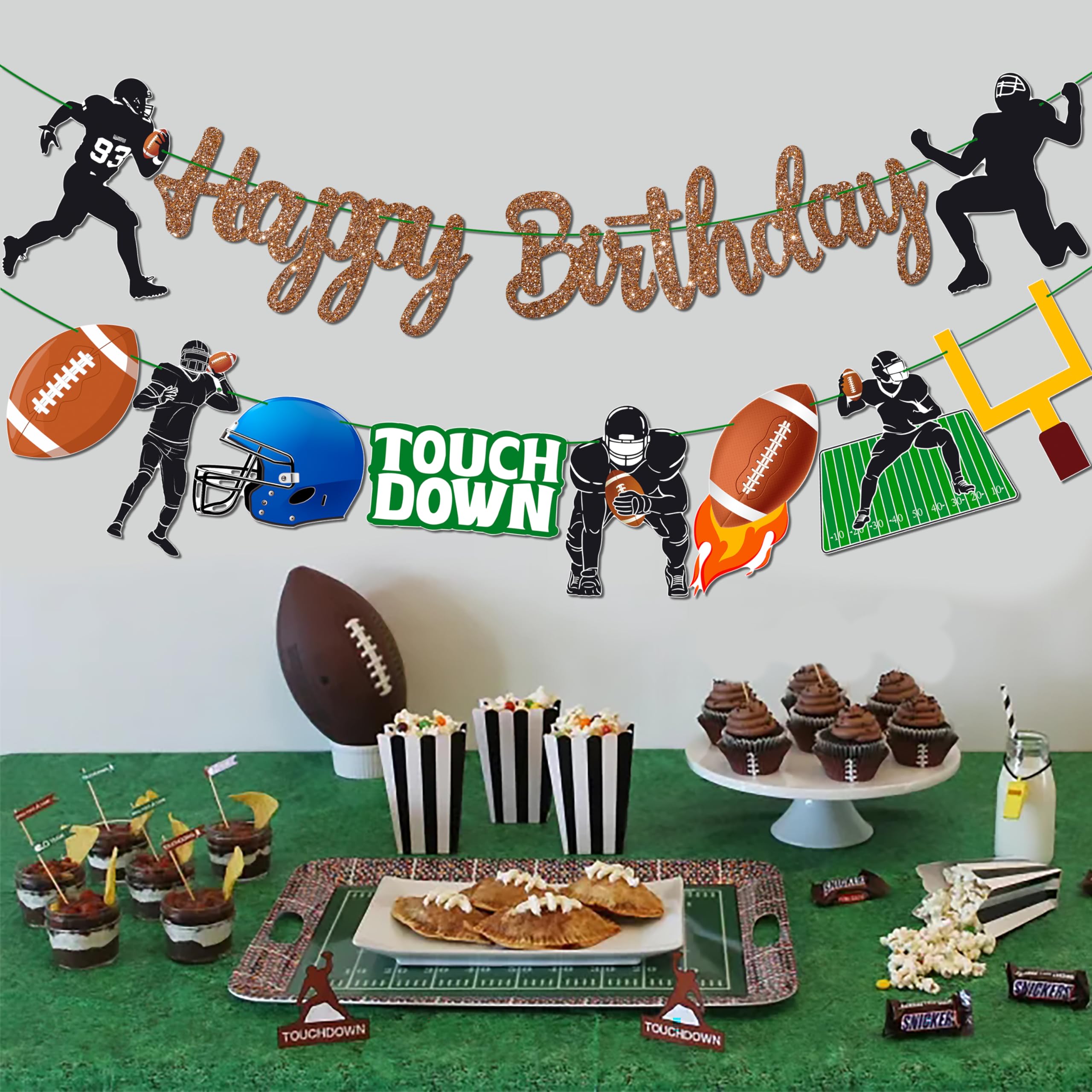 Football Happy Birthday Banners Football Themed Birthday Party Decoration Rugby Player Cutout Banner 2Pcs Football Party Decoration for Football Baby Shower Supplies