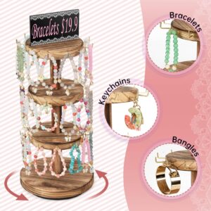 Pinzoveco Bracelet Holder, 3 Tier Wooden Rotating Bracelet Display Stand, Tree Stand Vendor Booth Display with Adversitsing Board, 36 Hooks for Bracelet, KeyChain Display Stands for Selling, Brown (Patent Pending)