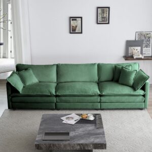 gnixuu 111.5" green cloud sofa couch, modern comfy chenille 3 seat sofa couch with pillows & armrest for living room, bedroom, deep seat sofa