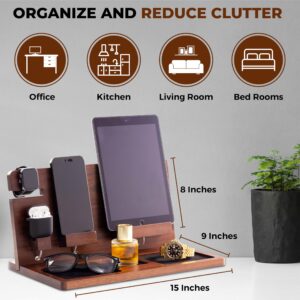 Wooden Nightstand Organizer - Nightstand organizer for men - Phone Key Stand - Mens nightstand organizer with hidden wire grooves - Nightstand Docking Station with felt lining