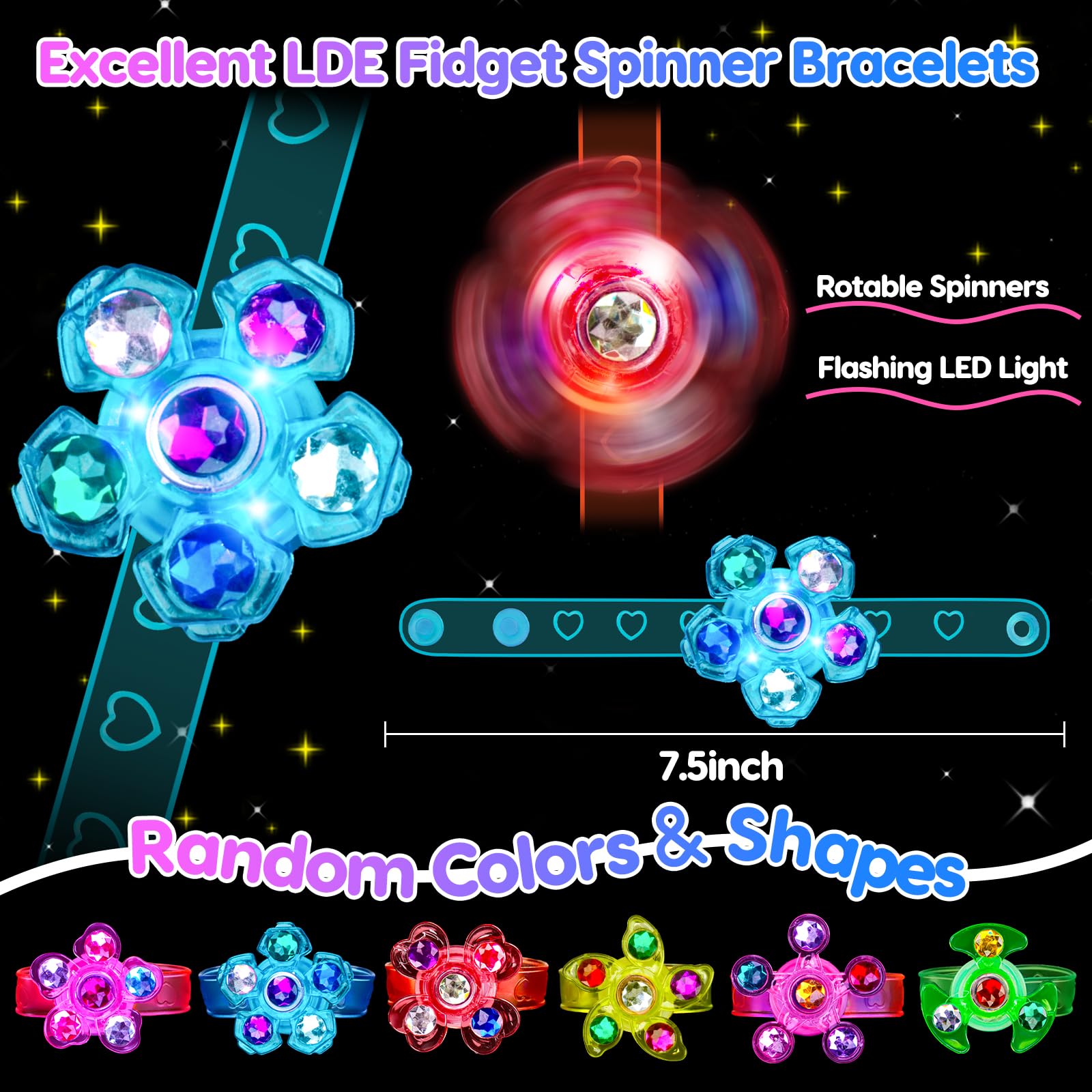 24PCS LED Light Up Fidget Spinner Bracelets Party Favors Bulk for Kids 4-8 8-12 Glow in The Dark Goodie Treat Bag Stuffers Treasure Box Toys Carnival Prizes Birthday Return Gifts for Boys Girls