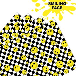 littkeef cliaet Smiley Pattern Wrapping Paper, 12 Sheets, Plaid Yellow, Coated Paper, 20'' x 27'', Multi-Occasion